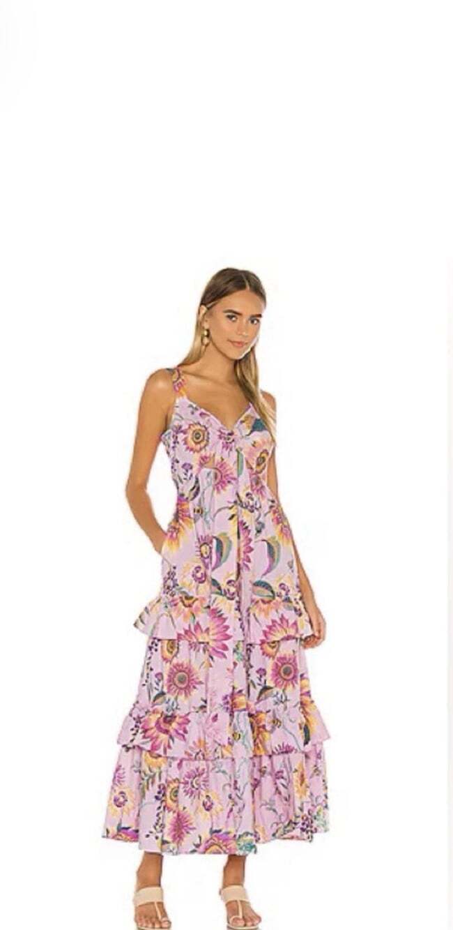 BanJanAn Serafina Floral Tiered Maxi Dress Orchid Pink Size Small